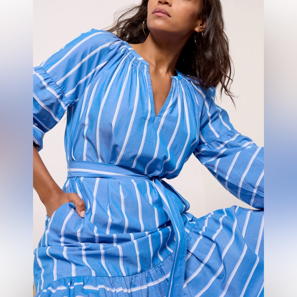 Rails Vittoria Dress XS Blue Stripe Puff Sleeve Belted Vacation Dress - Picture 4 of 11